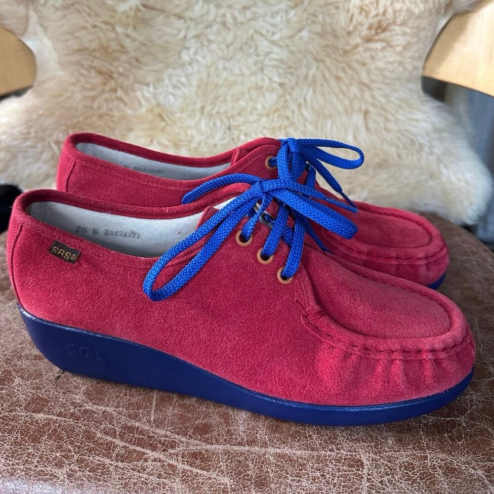 SAS Bounce Siesta Walking Shoes Sneakers Womens Blue red suede Leather sz 9 1/2 - Picture 3 of 12